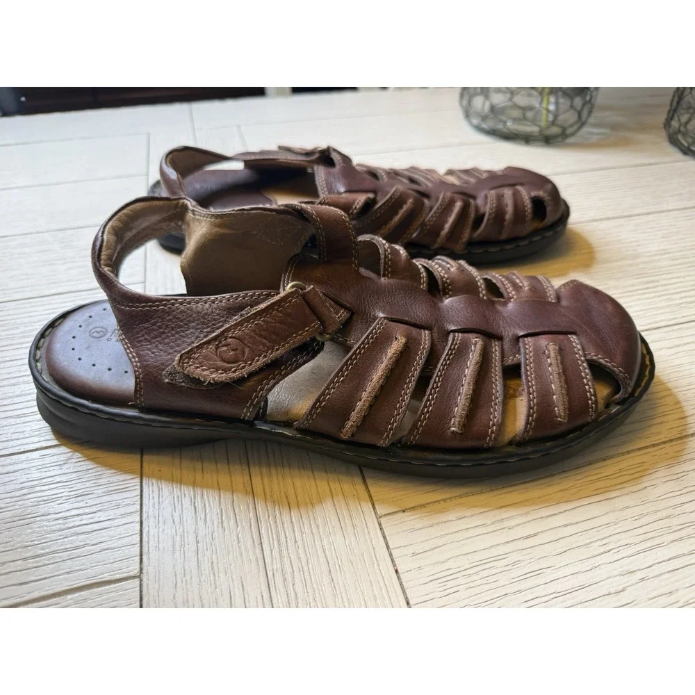 Magellan‎ Men's Brown Leather FWMFSS1014 Fisherman Hook & Loop Sandals Shoes 13